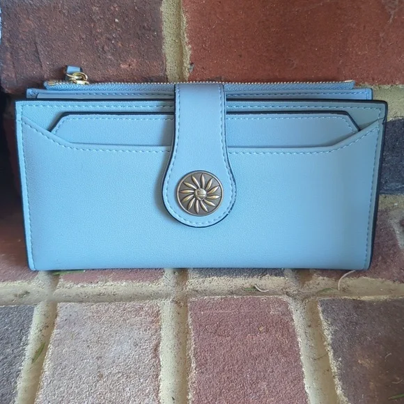 Leather. Stylish Blue Wallet with Gold Accent. Large capacity - Picture 8 of 8